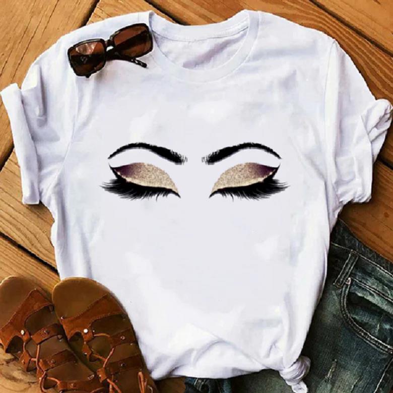 Makeup Plus Beauty - Güzellik estetik kirpik baskılar T-Shirt kadın